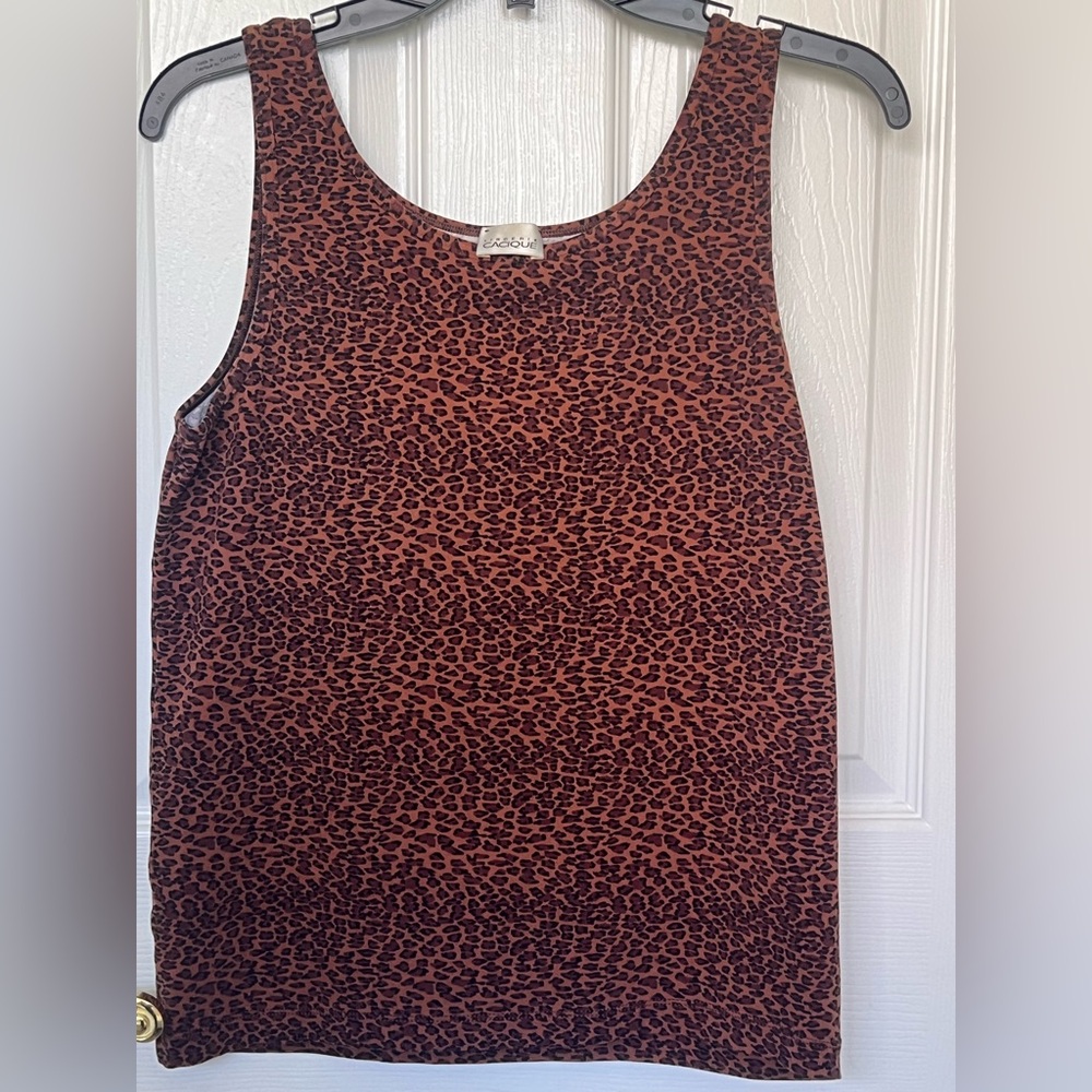 Vtg Lingerie Cacique Classic Brown Black Animal Print pullover Tank Top Sz M